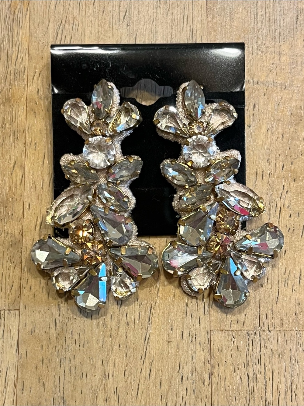 J. Crew Crystal Floral Drop Earrings - Clear Gold-Tone Fabric Backed